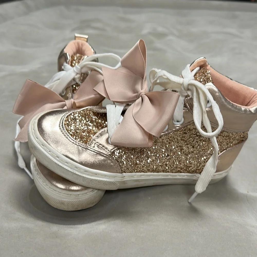 Justice Glitter High Top Sneakers with Bows, Rose Gold, 3